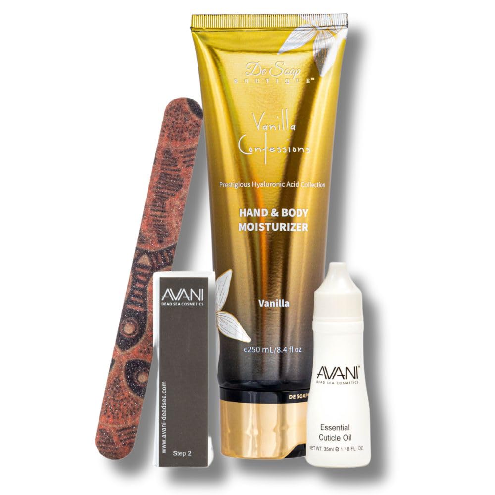 AVANI Dead Sea Cosmetics Women’s Premium Quality Nail Care Kit – Includes Cuticle Oil, Nail Buffer, Nail File, Mineral Moisturizing Hand and Body