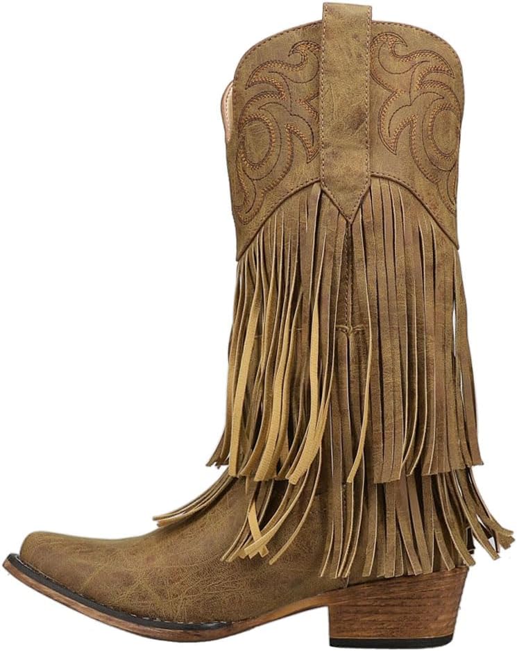 ROPER Womens Rickrack Snip Toe Casual Boots Mid Calf Low Heel 1-2" - Brown - Size 5 M