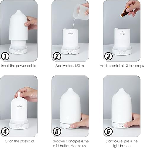 Miniatura 7 de Monademo Difusor de piedra, difusor de aceite esencial de cerámica, humidificador ultrasónico de 5.4fl oz para aromaterapia (blanco)