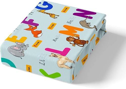 Miniatura 5 de Juego de sábanas bajeras educativas para niños, tamaño individual, con números del alfabeto ABC, para niños y niñas, juego de ropa de cama con