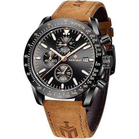 AKNIGHT Mens Watch Chronograph Stainless Steel Watches for Men Waterproof Date Analog Quartz Luminous Design Sports Business Wrist Watch… Cover