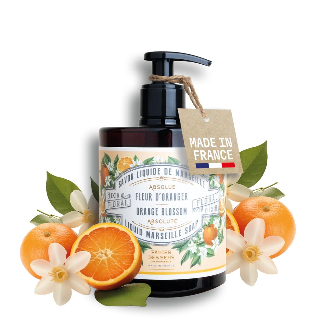 Panier des Sens - Liquid Hand Soap – Orange Blossom Soothing HandWash – With Olive - Savon de Marseille Made in France - Organic Hand Wash 96% Natural Ingredients - Vegan Soap 500ml