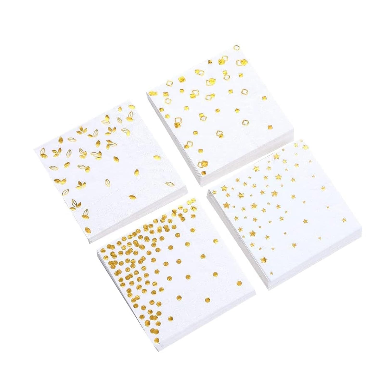 100PCS Napkins Gold Foil Cocktail Napkins Assorted Designs Folded 5x5" Disposable Party Napkins Beverage Napkins Bulk White Paper Napkins Are Perfect for Dinner Wedding Baby Shower