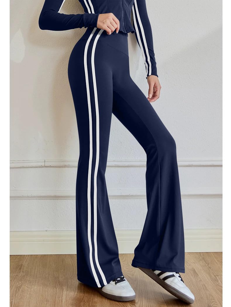 OQQ Yoga Pants Women High Waist Stripes Soft Casual Stretch Flared Bottoms Trousers