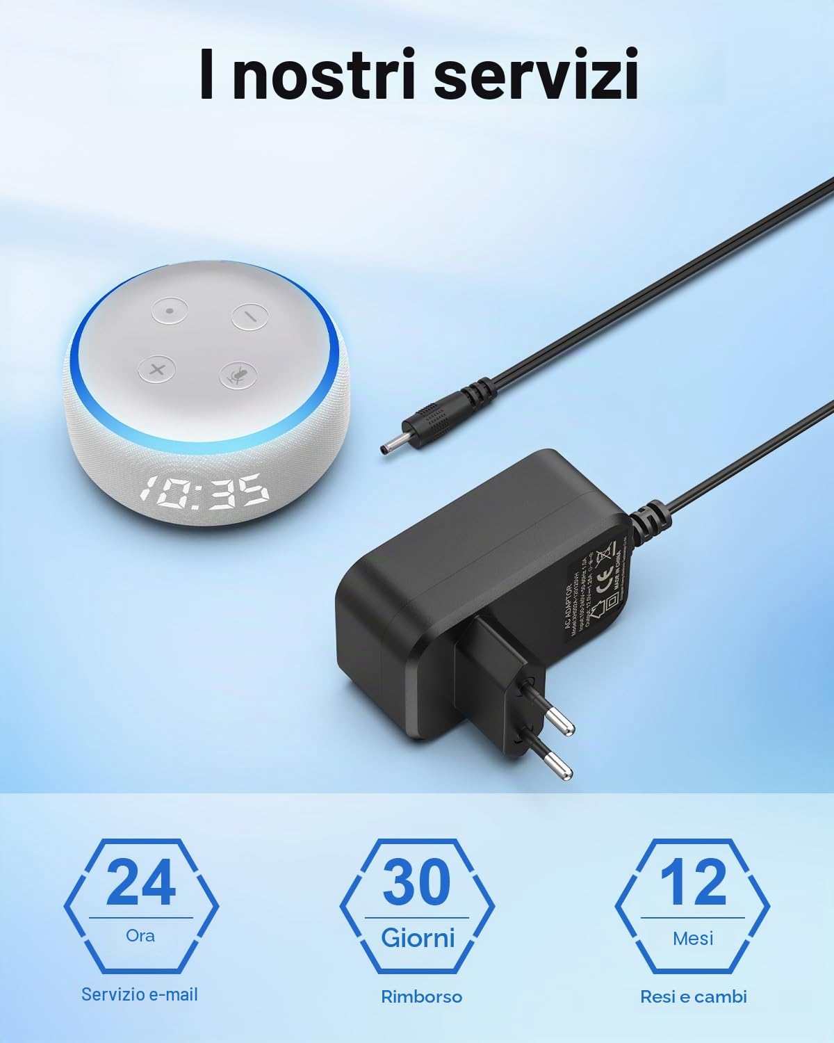 Alimentatore 15W Cavo di alimentazione Compatibile con Alexa Echo Dot 3a 4a 5a Gen Echo Show 5 1a 2a Gen Echo Spot Echo Pop Fire TV Cube Caricatore Caricabatterie Adattatore Charger 1.8m