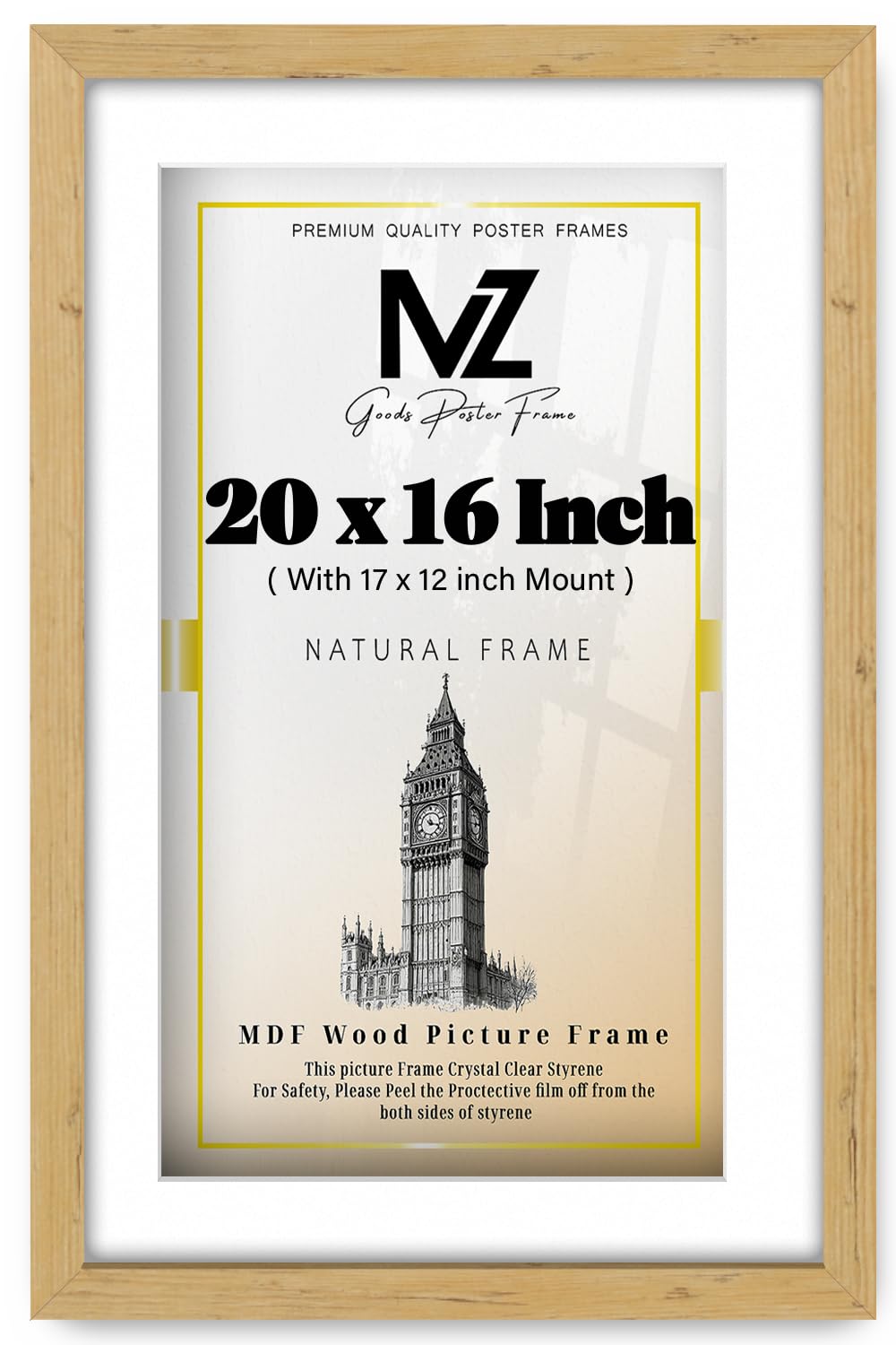 MZ GOODS | MDF Luxury Home Décor Frame (50.8 x 40.64 cm) With 431.8 x 304.8 mm White Mount Elegant Hanging | 20 x 16 Diploma, Poster, Artistic, Modern Picture Frame [ Pine ]