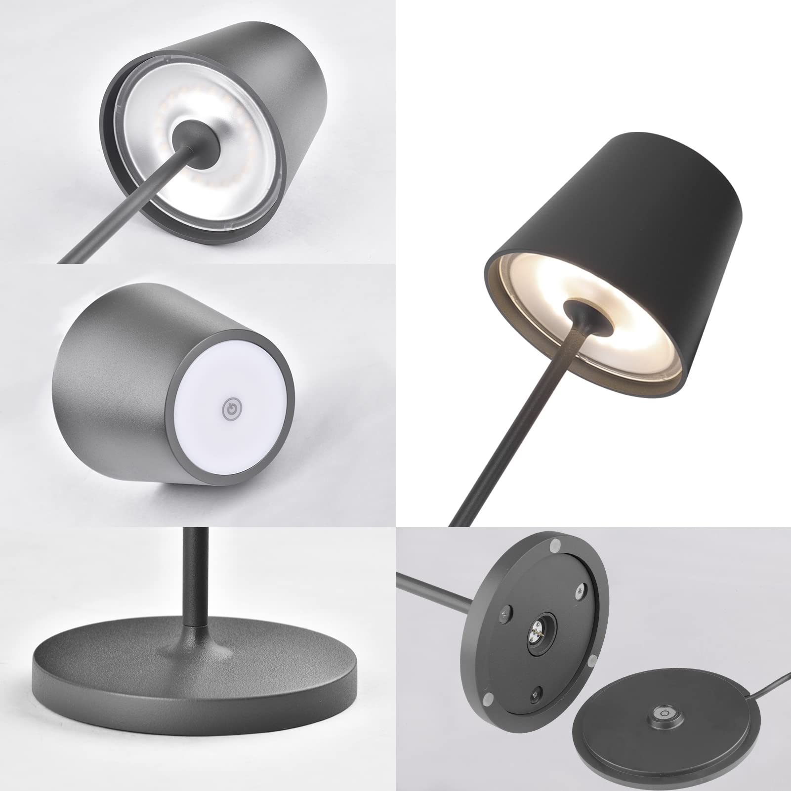 K-Bright 240lm Lampada LED Dimmerabile da tavolo in alluminio, IP54，4000K Ricaricabile Per interni/esterni Lampada da tavolo con base di ricarica a contatto (grigio scuro)