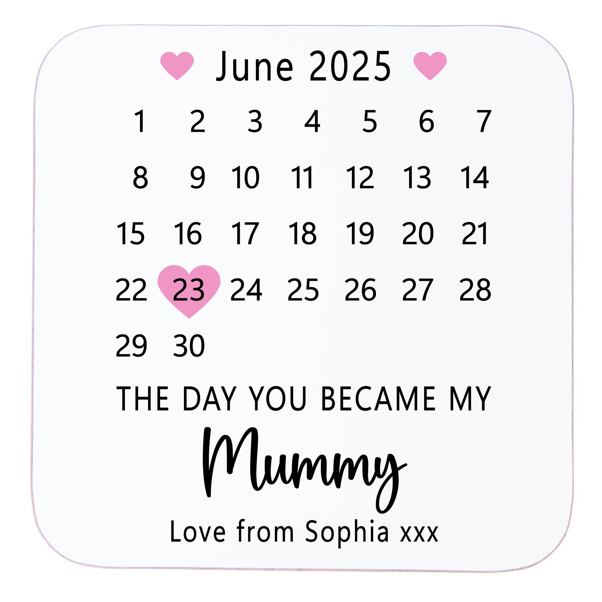Drifting Ducks White Personalised Wooden Coaster Gift | The Day You Became My Mummy Drinks Mat With Date & Love From Message