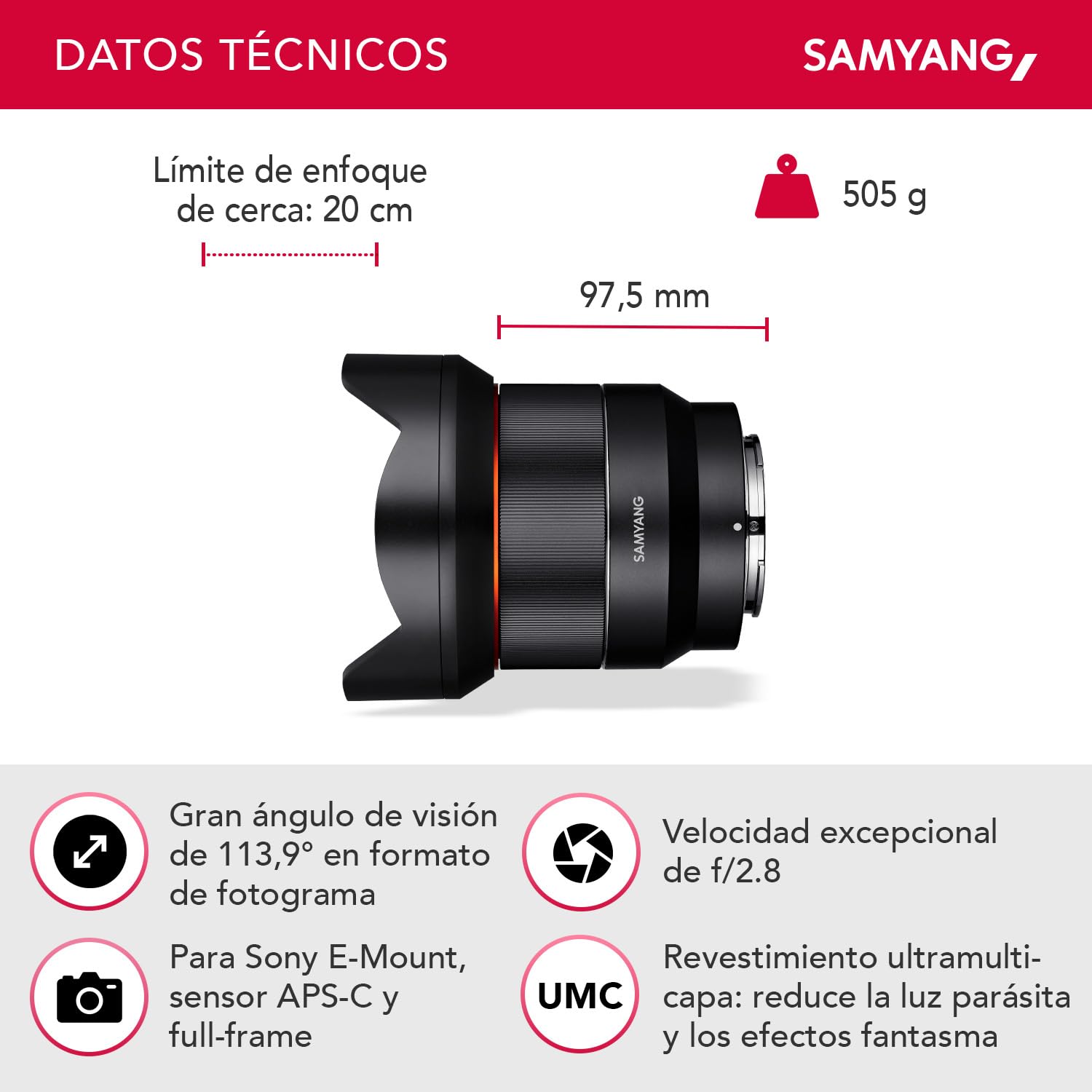 Samyang AF - Objetivo fotográfico para Sony FE (14 mm, F2.8 AS, IF UMC), negro