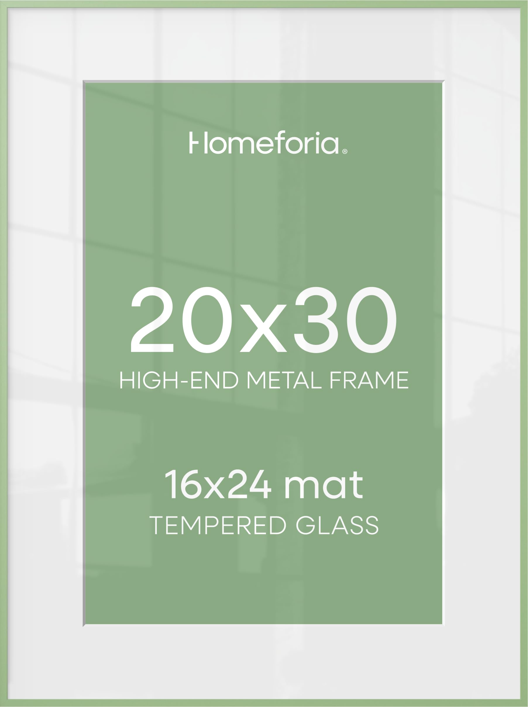 Homeforia 20x30 Frame Sage Green, High End Metal 20x30 Picture Frames with Mat 16x24 inch Photo, 20 x 30 Sage Green Poster Frame Matted to 16 by 24 Art, 30x20 Frame, Tempered Glass, Wall Kit, Set of 1