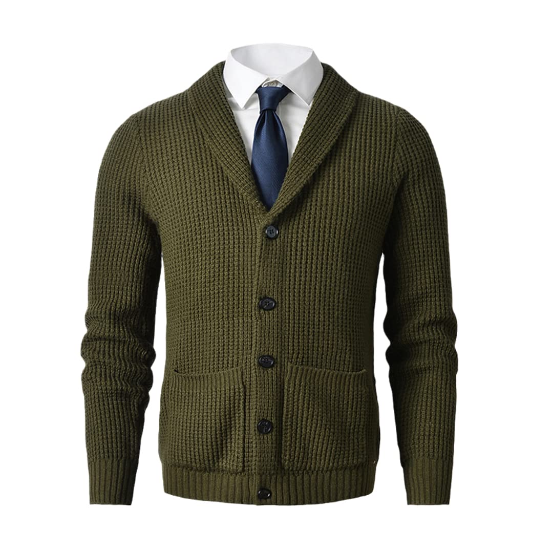 Vogrtcc Suéter de lana con botones de punto Slim Fit con bolsillo para hombre