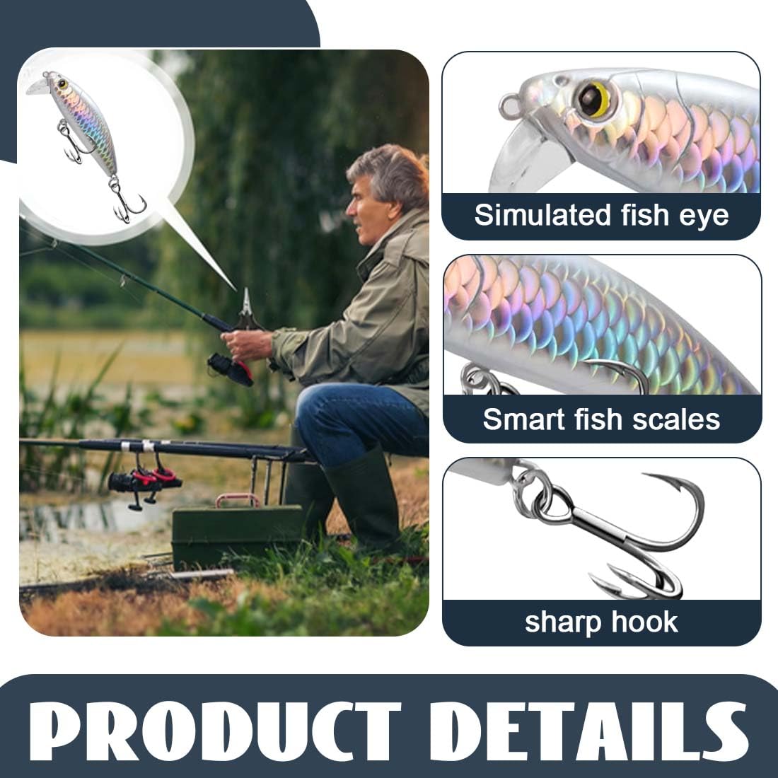 IEBTWN 1 Pieza Señuelos De Pesca Que Se Hunden, Señuelos Pesca, 7.5G Plantillas De Cebos De Pescado Giratorios Duros De Metal Para Perca De Trucha Lucio De Lubina De Salmón