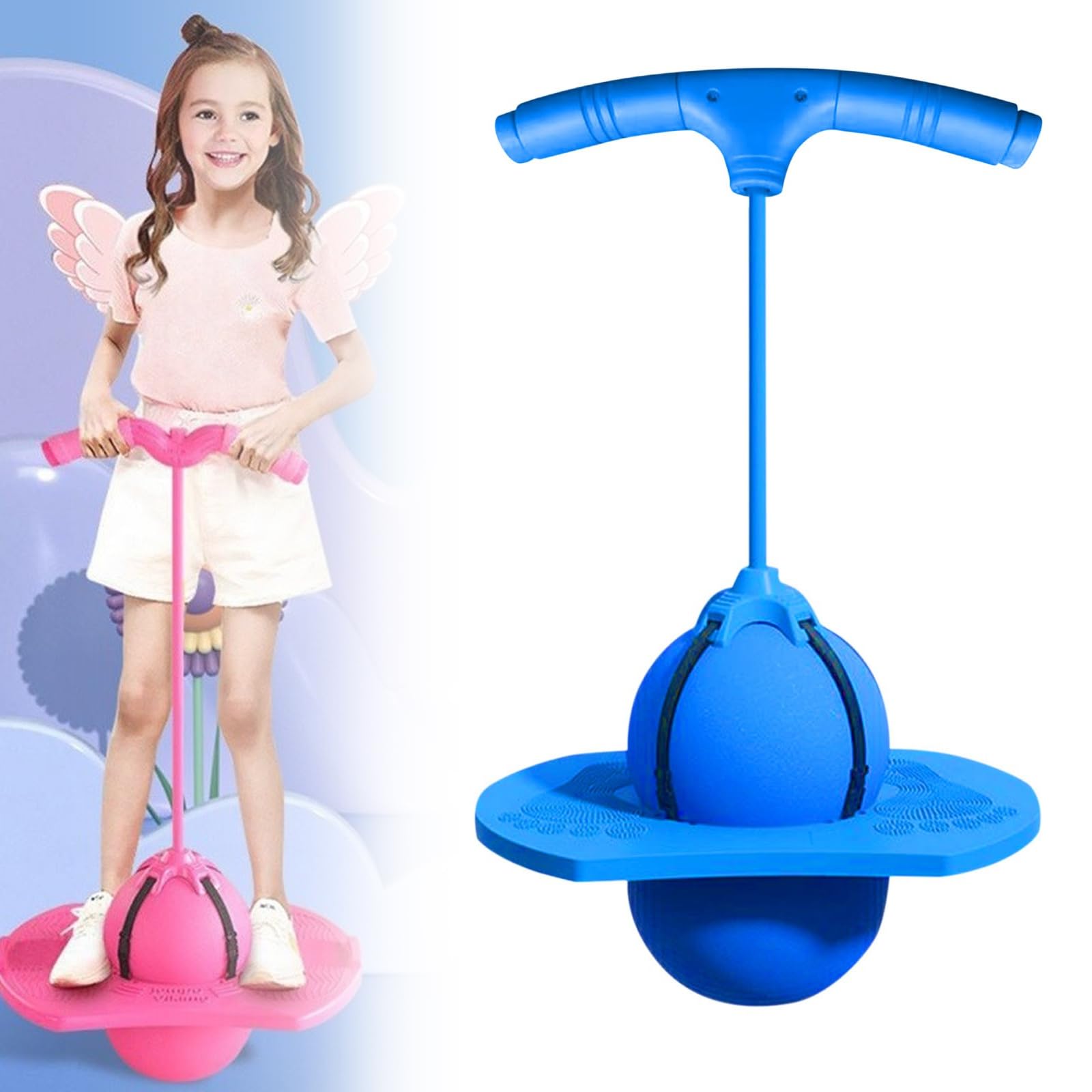 Balance Jumping Ball, Poogoos Jumper with Handle with Handle, Adult Fitness Jumping Ball with Grip Deck and Air Pump, Fun Indoor Outdoor Workout Equipment for Balance Training, Gift for Adults Kids