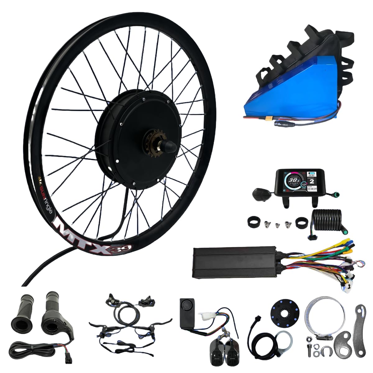 E-Bike Umbausatz, 72V 3000W, Hinterrad 24-29 Zoll/700C MTX39, mit 72V 26Ah Dreiecksakku