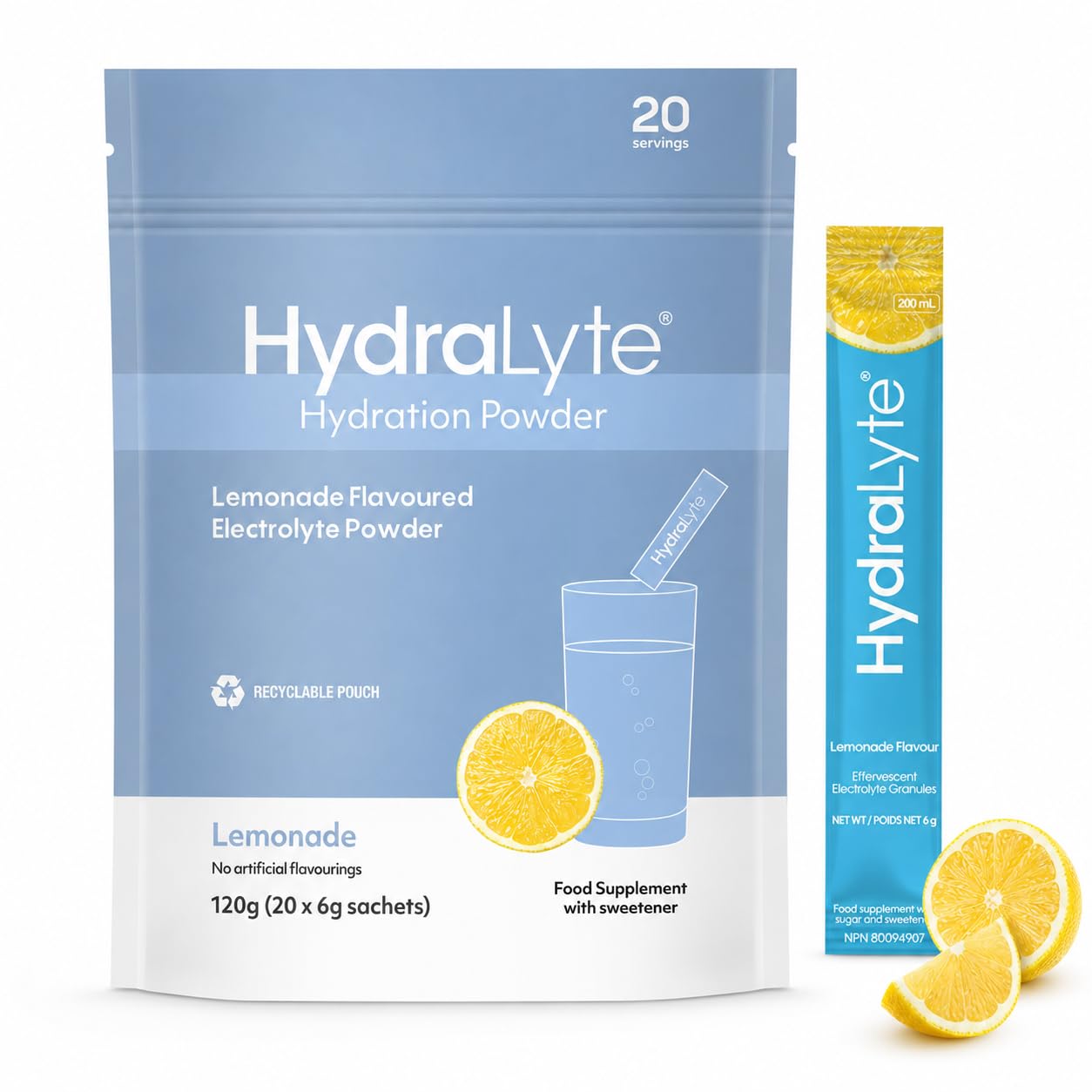 Hydralyte Hydration Effervescent Electrolyte Sachets, 20 Lemonade Sticks
