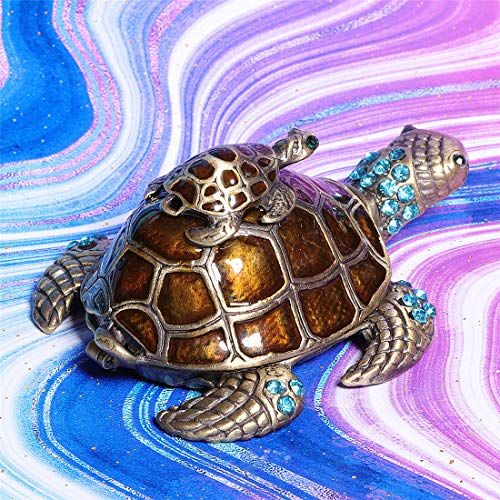 Waltz&F Turtle Trinket Jewelry Box With Sparkling Light Green Crystals,Hinged Trinket Box Hand-Painted Figurine Collectible Ring Holder #TOP4