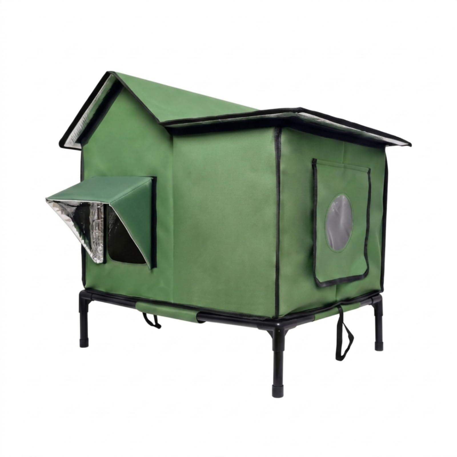Casetta per Gatti da Esterno Rifugio Cuccia Capanno Sicuro con Esterno 600d Impermeabile Interno Coibentato Struttura Sollevata 12 Cm Ingresso