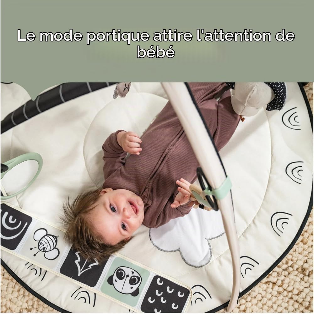 Tiny Love Classic Gymini, Tapis d’éveil musical 2-en-1 pour bébé, dès la naissance, gym pour bébé, 20 activités, jouet musical interactif, arches ajustables, Black & White Décor