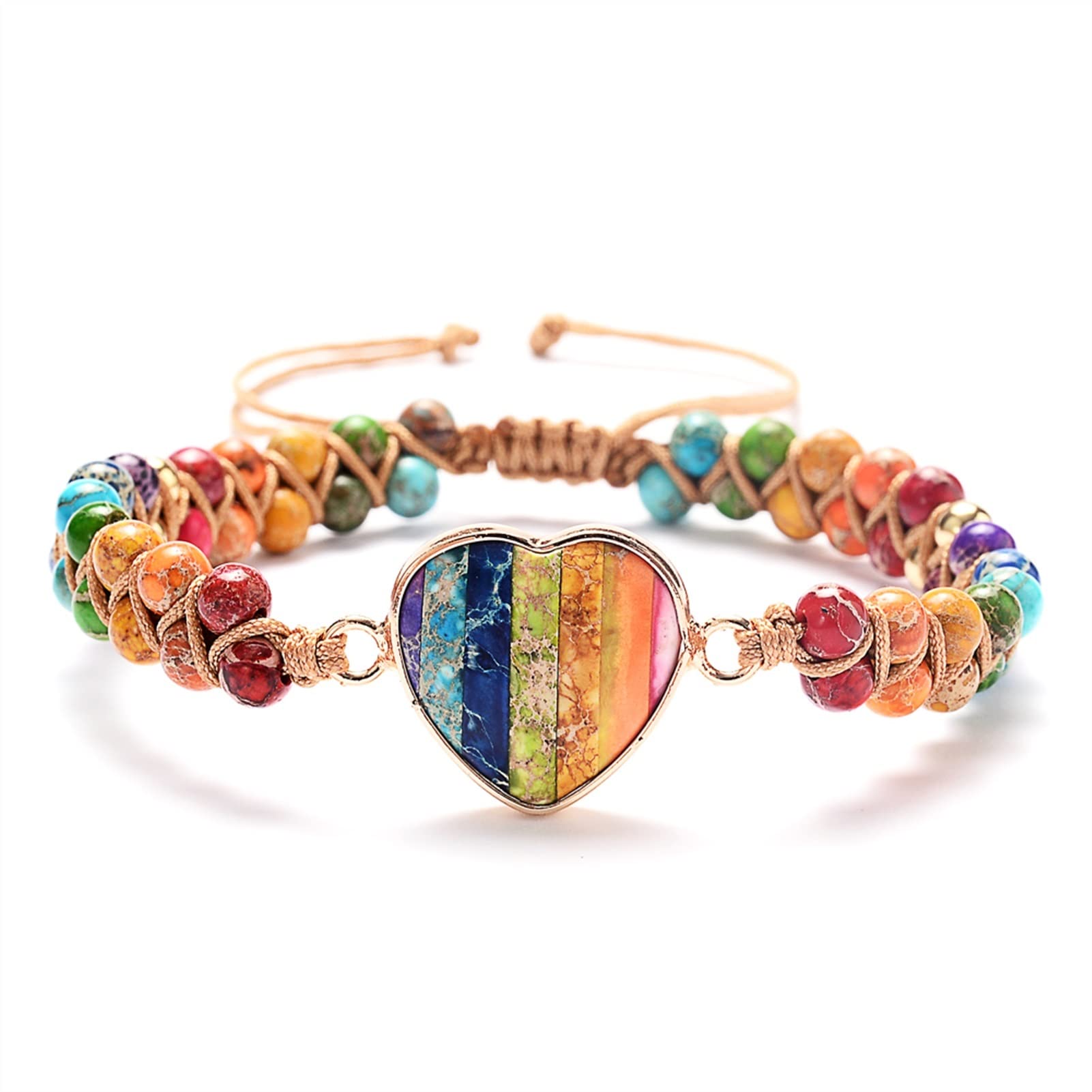 7 Chakra-Herz-gewebte Armbänder, handgefertigte Natursteine, geflochtenes Freundschaftsarmband, Paar-Schmuck, Geschenk, Armband-Schmuck