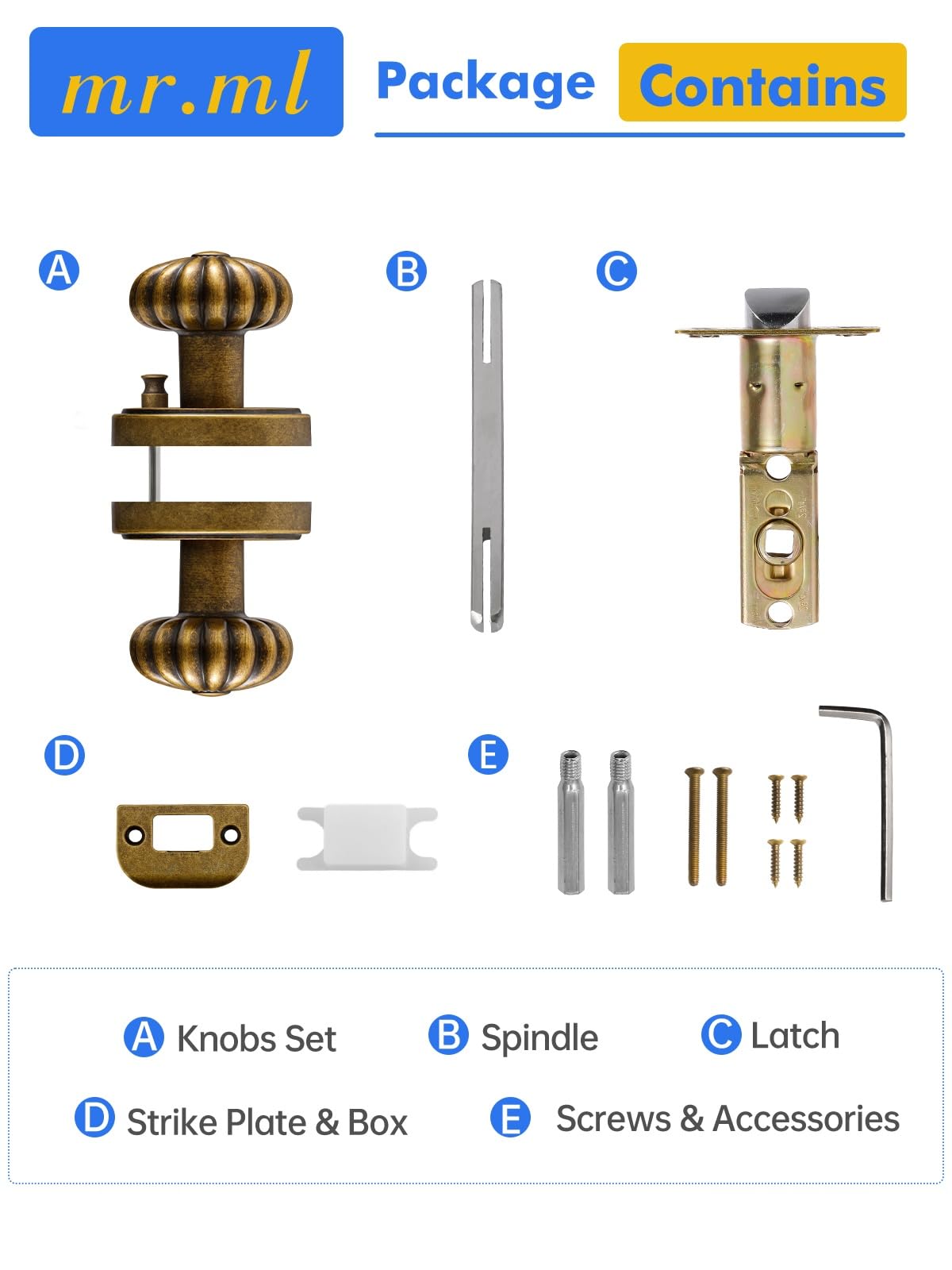 Antique Brass Door Knobs - Retro Privacy Handle -7