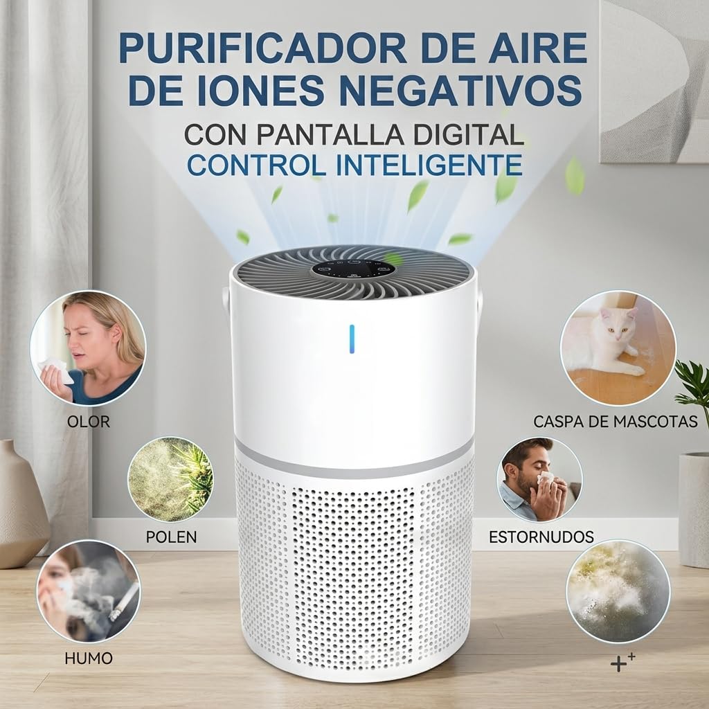 Marvics Air Purifiers Purificador de Aire Silencioso con Filtracion de Tres Capas 360 Grados Iones Negativos para Habitacion y Salon (White/Dark Grey Heather)