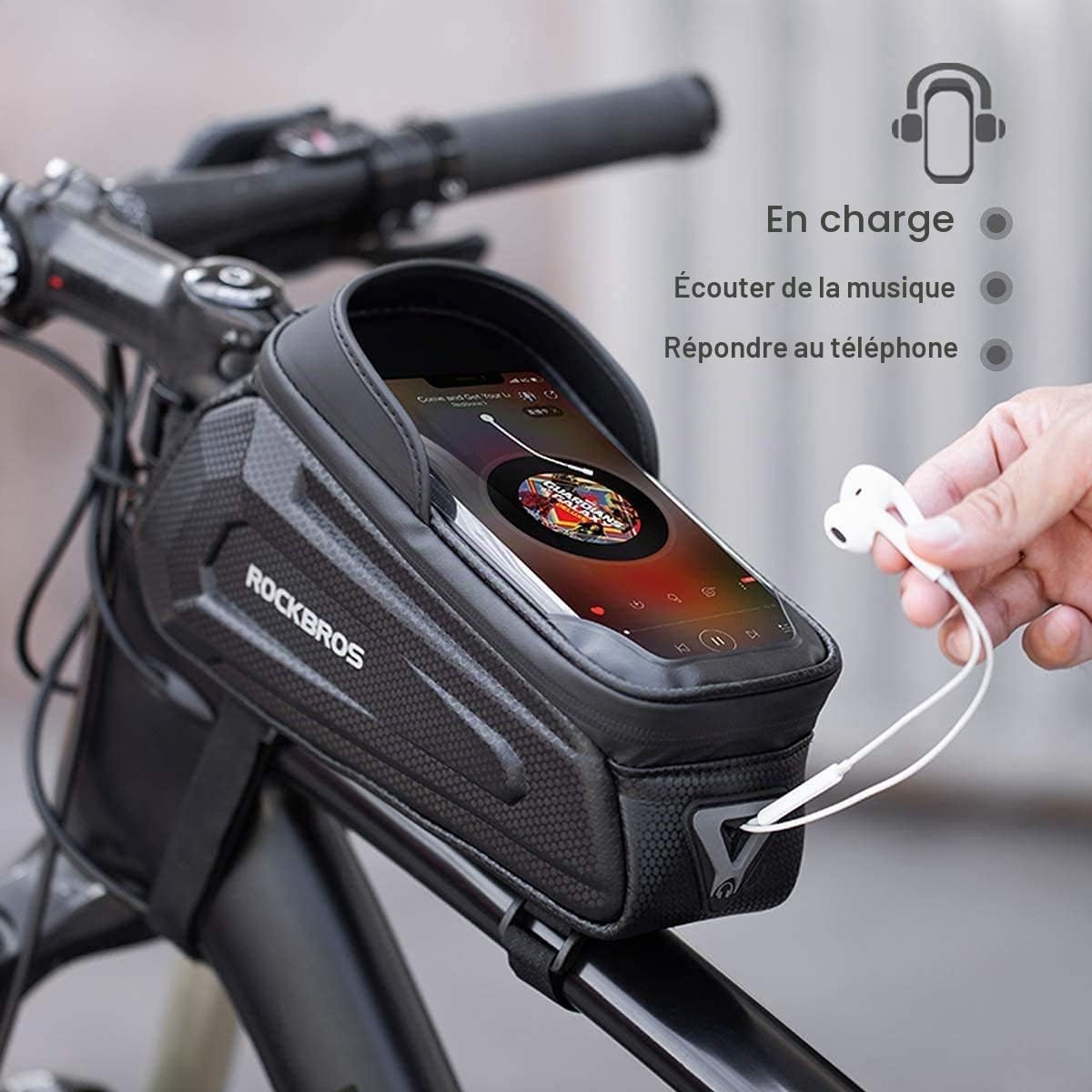 ROCKBROS Sacoche de Cadre Velo pour Smartphone sous 6,8'', Support de Téléphone Bicyclette, Sacoche Vélo VTT Imperméable Écran Tactile