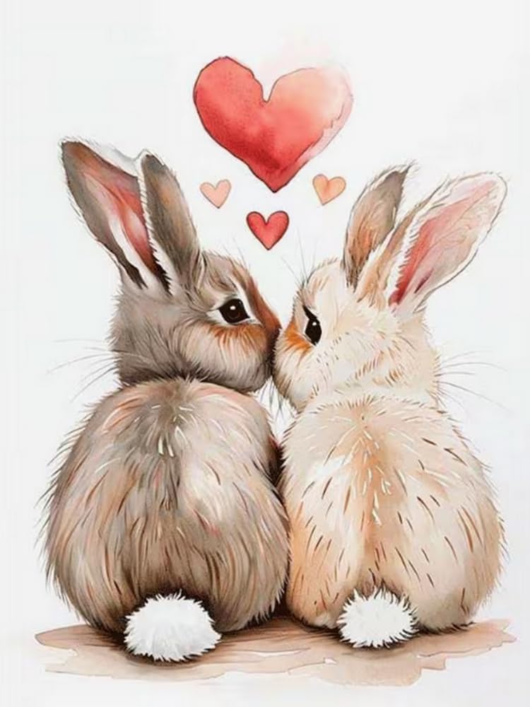 Wihgkin Cross Stitch Kits for Adults 11CT Printed Cross-Stitch Kit Rabbit Couple DIY Beginner Stamped Embroidery Kits Wall Art Home Decoration （16x20 Inch）