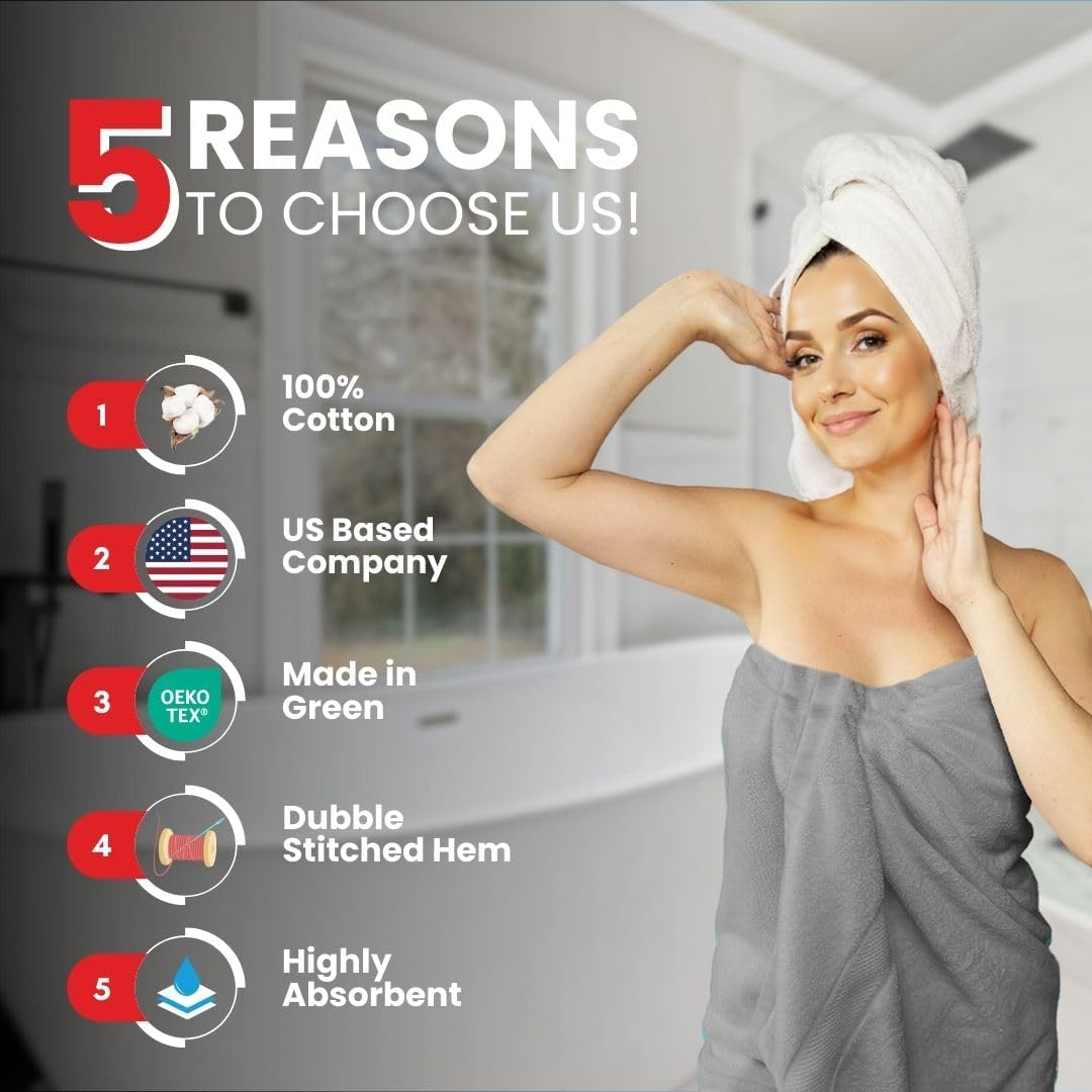 Infinitee Xclusives– Luxury Bath Sheets Towels – 2 Pack 600 GSM (35X70 Inches)– 100% Ring Spun Cotton Large Bath Towels for Bathroom (Charming Grey, Bath Sheet Pack of 2) - Image 2