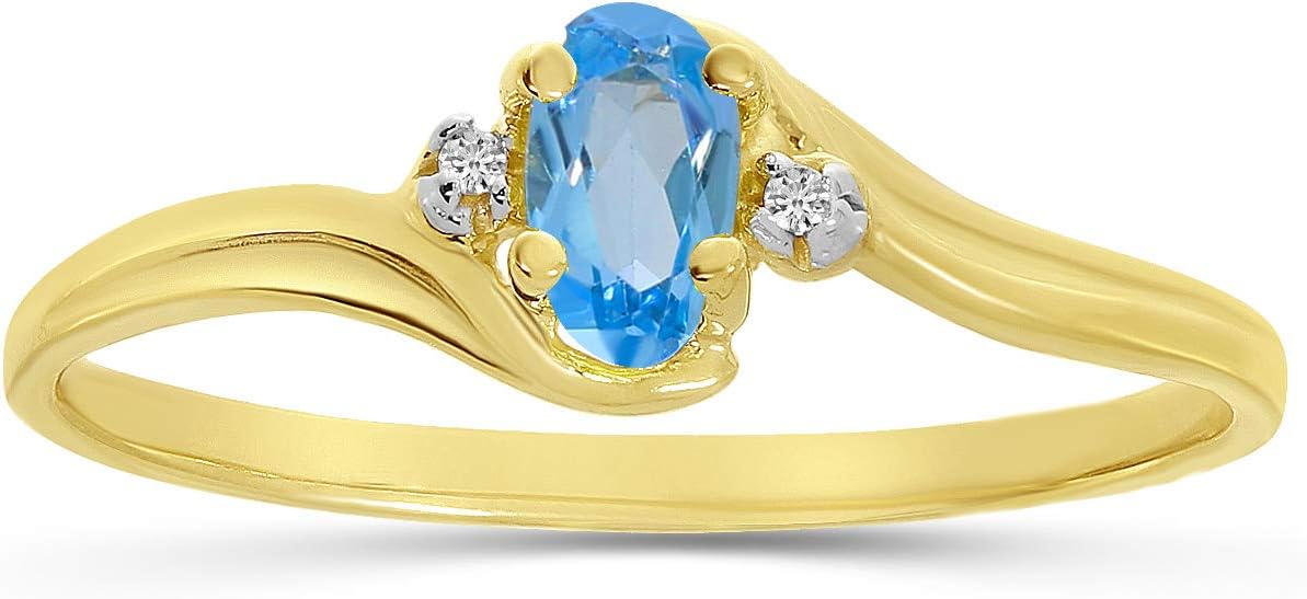Blue Topaz and Diamond Ring in 10K Yellow Gold