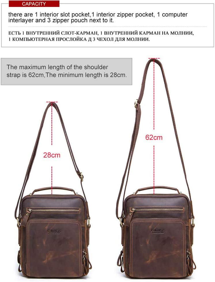 Hiram Messenger Bag for Men, Crazy Horse Cowhide Leather Crossbody Shoulder Bag for 9.7 inch iPad,Briefcase(Gray) - Image 5