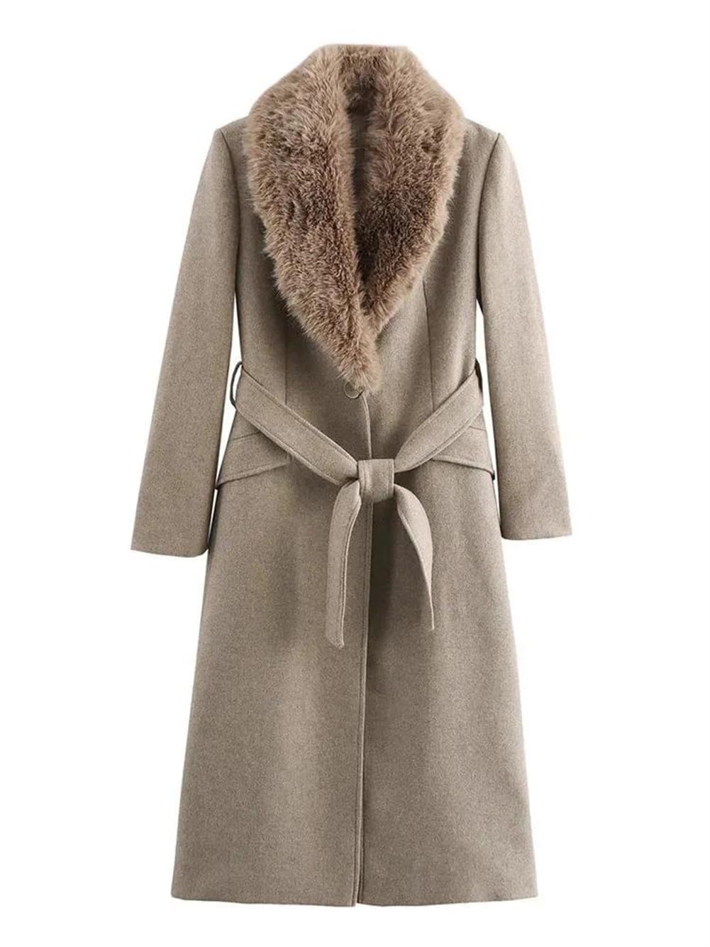 Niiyyjj Abrigo de lana para mujer, con cordones, con cinturón, cuello cálido, manga larga, casual, color liso, Bronceado claro, L