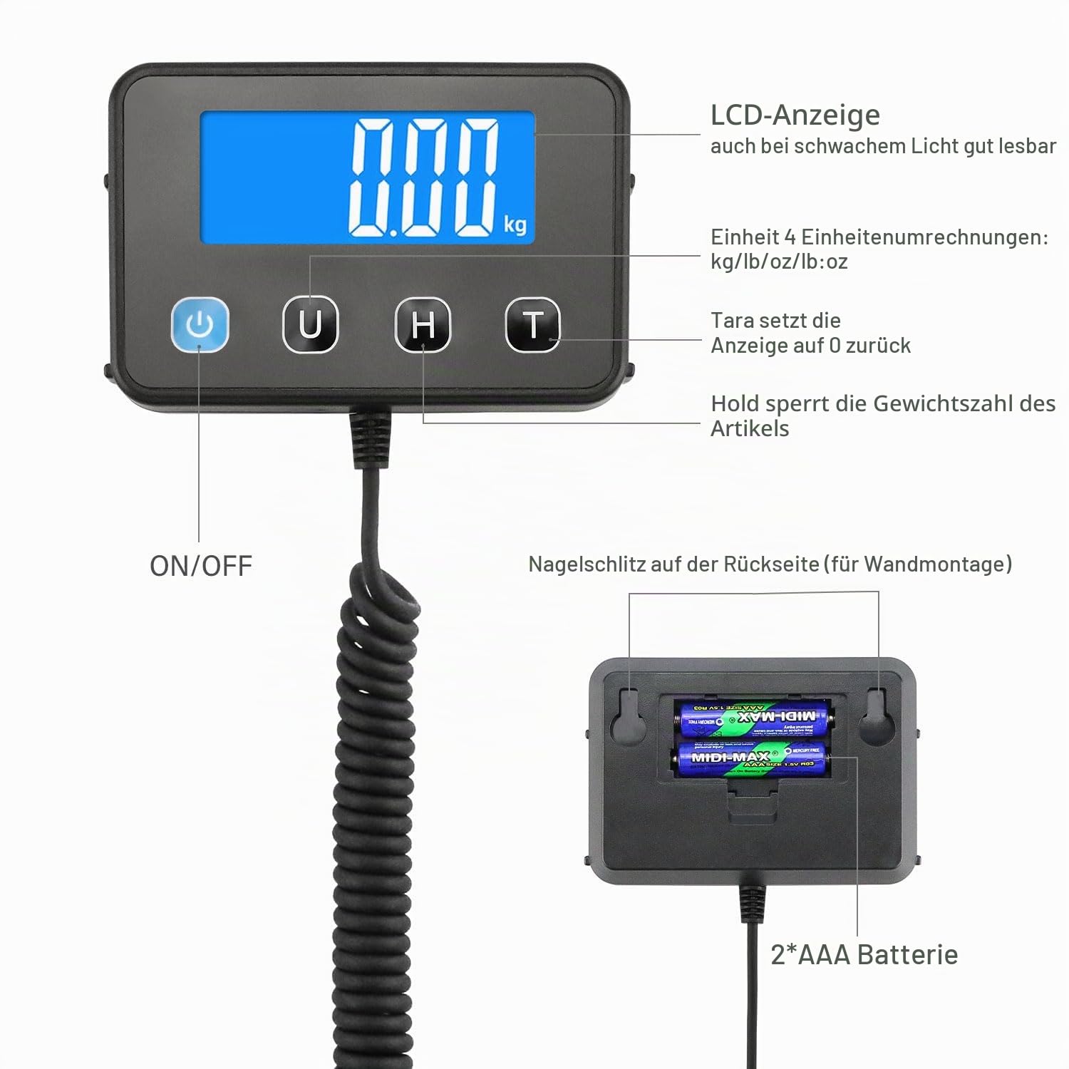 Anesty Digitale Paketwaage bis 200kg, Edelstahl Plattformwaage Briefwaagen mit LCD-Display, Hold/Tara Funktion, Batterien & USB Stromversorgung - Ideal für Pakete, Gepäck, Lager & Postämter