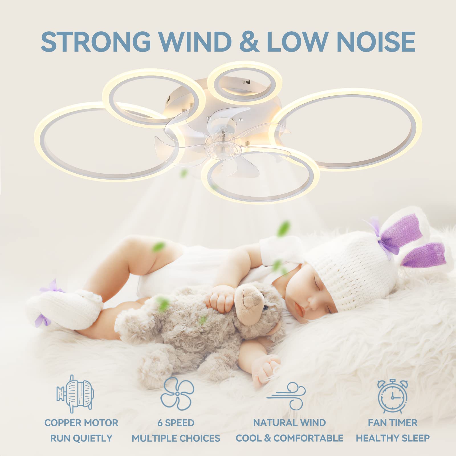 Ganeed Fandelier Ventilatore da Soffitto con Luci Lampada a Sospensione in Cristallo 50 cm Arredamento Moderno 6 Velocità del Vento con Telecomando Nero 4 Luci