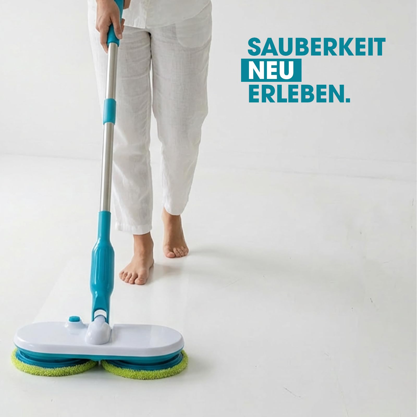 Hurricane Floating Mop Set - Akku Bodenwischer kabellos - Elektrischer Wischmopp zum Wischen, Schrubben, Polieren - Akkumop, Bodenreiniger rotierend inkl. 2 Mikrofaserpads, 2 Scheuerpads, 2 Polierpads