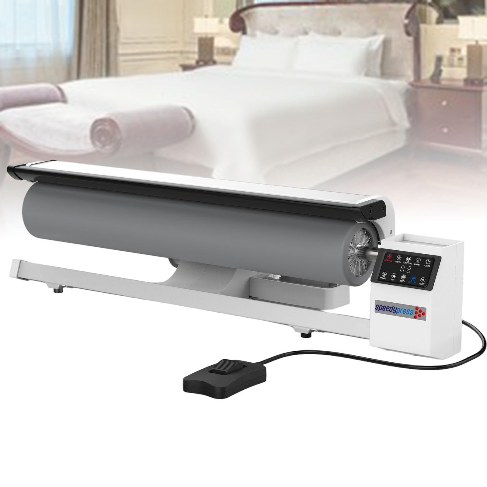 ExoticaBlend Rotary Steam Roller Ironer, Steam Press Machine, Continuous Steam Output, Foot Pedal Control, High-Pressure Heated Plate, Designed for Flat Fabrics, for Home and Commercial Use