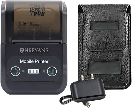 SHREYANS 58mm Mini Portable Inkless Thermal Printer with All accesories (Paper Roll, Pouch, Adapter, USB Cable) Easy to Connect with Mobile (with…