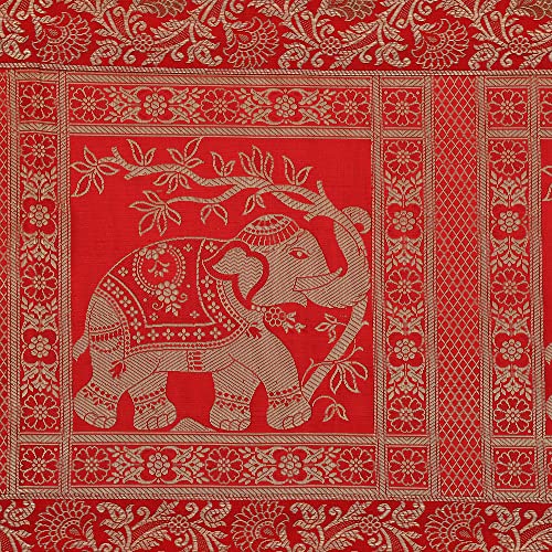 Image of E-EZRA Decorative Dining Table Runner Silk Runners Ends Tassels on Both Sides Banarasi Brocade Silk Tablecloth Decorative 6 Seater Runner Long Size 16x60 Inch (Red)