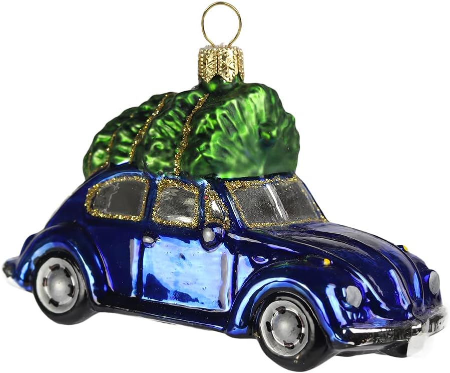 Glassor Blue Vintage Beetle Christmas Ornament