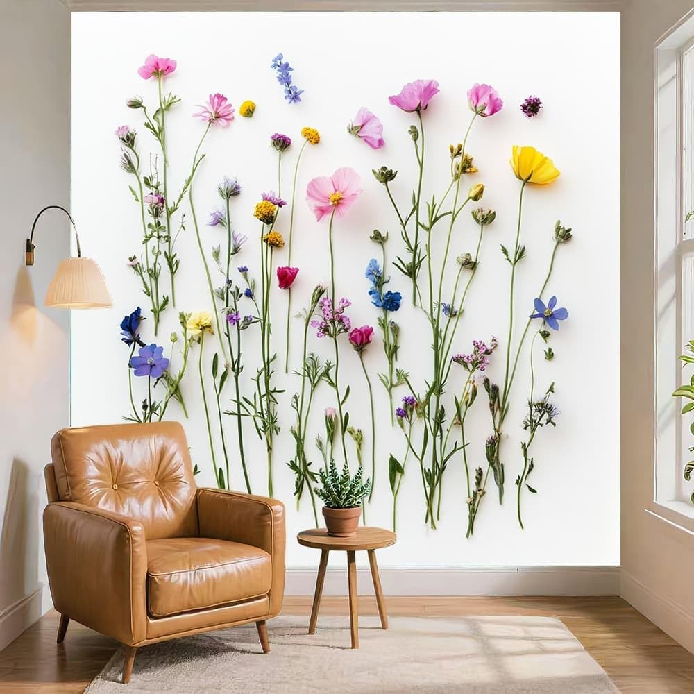 Kreatywna panoramiczna tapeta 350 x 256 cm rośliny i kwiaty w stylu duszpasterskim usuwalne naklejki ścienne naklejki ścienne białe naklejki ścienne pokój dziecięcy tło ściany