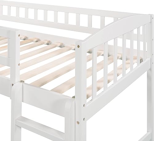 Miniatura 8 de ODC Cama alta de tamaño individual con tobogán para niños cama alta baja de madera maciza con escalera y barandilla cama de madera para niños niñas