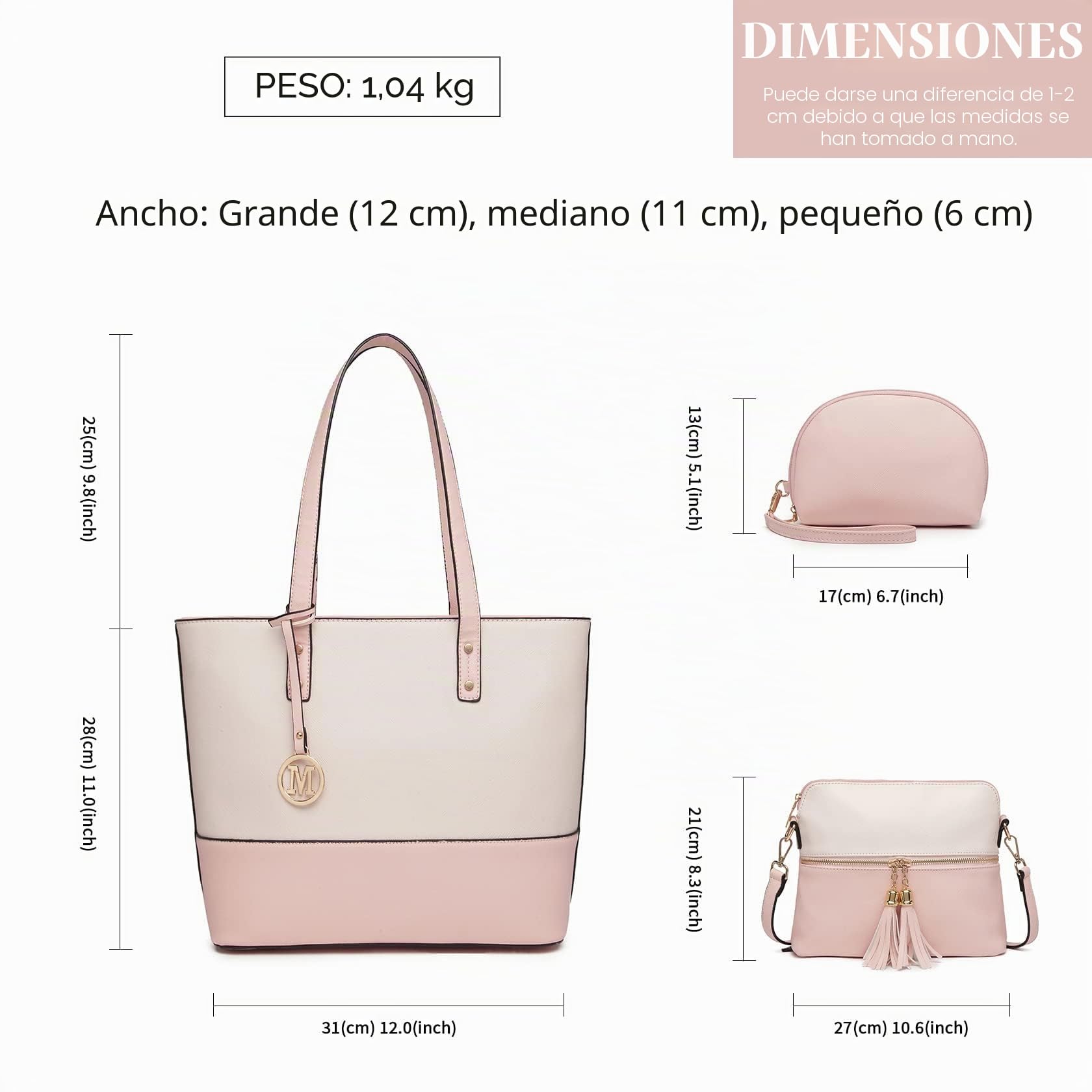 Miss Lulu Bolso Mujer Grande - Bandolera Combo - Con Gran Capacidad y Material Resistente - Perfecto para el Dia a Dia en la Universidad y Actividades Cotidianas