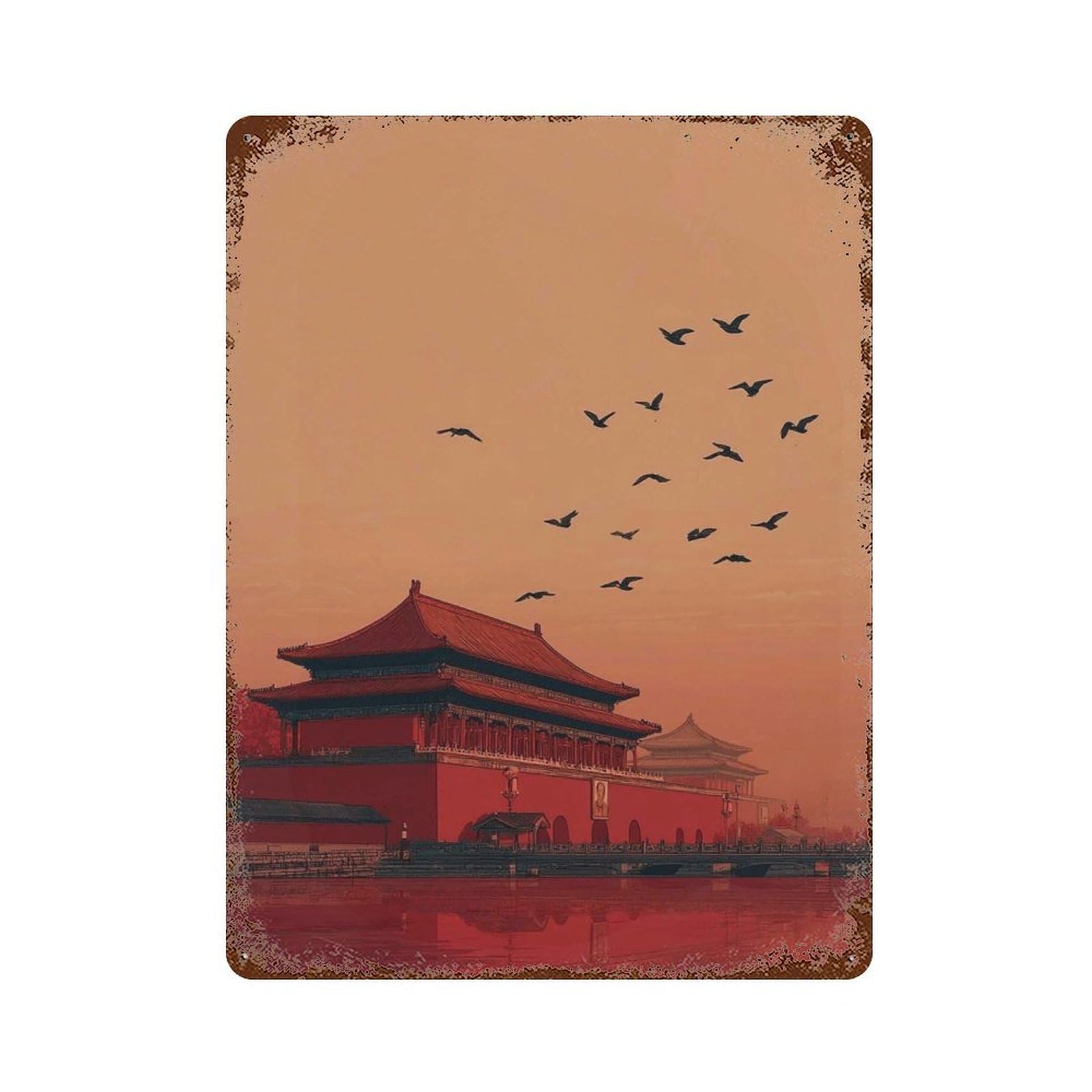 xiaoxiaoshen Beijing Forbidden City – Chinese Temple Sunset Asian Architecture Cultural Herit Wall Decor Art Metal Tin Poster Modern Home Decor Art Home Bar Shop Decorations Vintage Sign 40x30cm