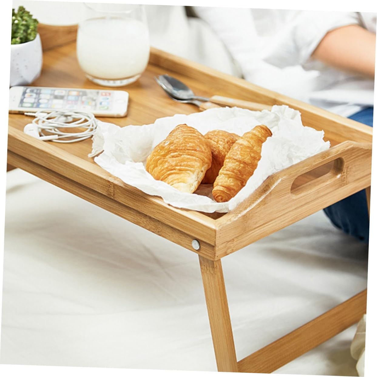 Multifunctional Foldable Bed Desk Portable Laptop Tray for Writing Eating and Working Bamboo Construction Compact Design for Home and Travel