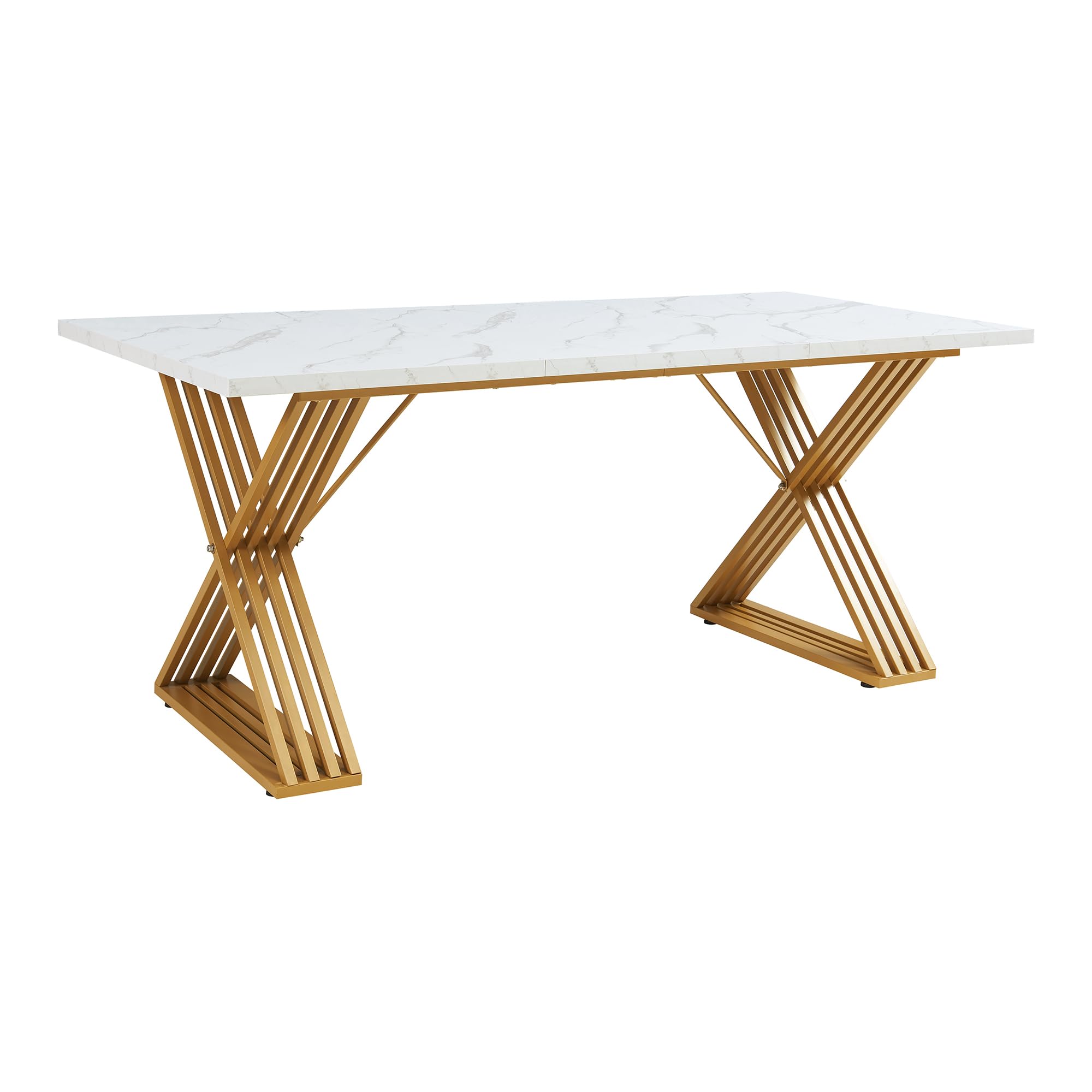 [en.casa] Tavolo da Pranzo fino a 6 Posti con Gambe a X in Metallo Dorato Tavolo Elegante per Sala da Pranzo Cucina 180x80x75 cm Effetto Marmo Bianco