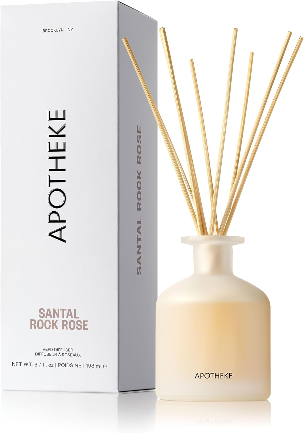 Apotheke Luxury Scented Reed Diffuser for Home, Santal Rock Rose - 6.7 Fl Oz Essential Oil Aromatherapy - 10 Rattan Scent Sticks Room Diffuser - Long-Lasting Fragrance for Bedroom, Home, Bathroom