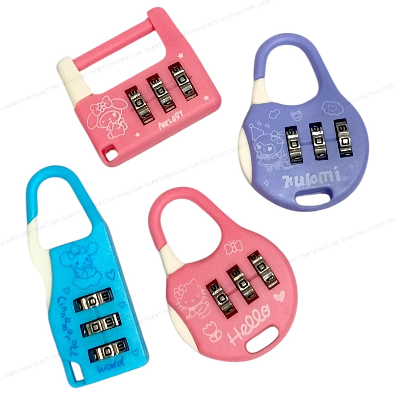 SHAKTISM Cute Password Lock Mini Combination Padlock for Bags, Diaries, Backpacks & Luggage – Cartoon Design, Durable ABS Material 4Pc Random Design Dispatched (Kuromi Lock Set)