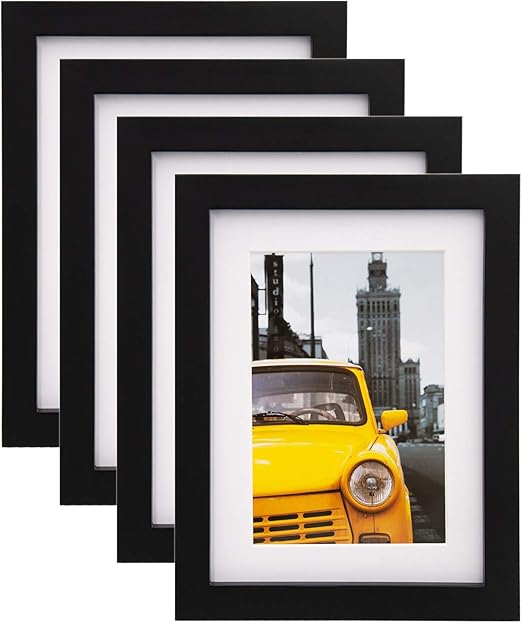 EGOFINE 8x6 Photo Frames Black Set of 4 Made of Solid Wood for Table