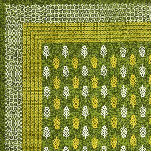 Image of RajasthaniKart 100% Cotton 180 TC King Size BEDSHEET with 2 Pillow Cover - 90X108 (Suitable for King Size Bed Sheet or Double Bed, Green Booty Jaipuri, 5300)
