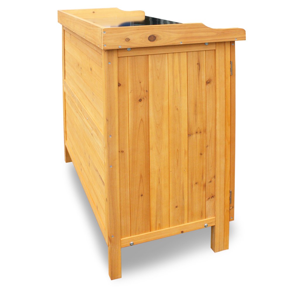 HABAU Gartenschrank Lino mit Arbeitsplatte aus Metall, Maisgelb | wetterfest lasiert aus FSC®-zertifiziertem Holz, 98 x 48 x 95 cm, ideal für Garten, Terrasse und Balkon
