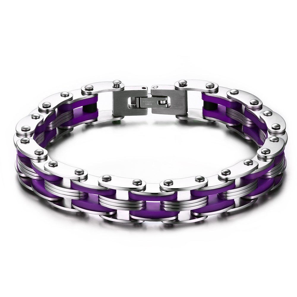 CARTER PAUL Men's Jewellery Stainless Steel Punk Bike Chain Silicone Bracelet